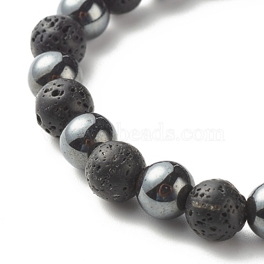 Natural Lava Rock & Non-magnetic Synthetic Hematite Round Beads Energy Power Stretch Bracelets Sett(BJEW-JB07051-04)-6