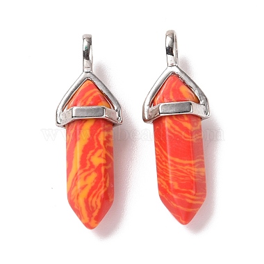 Synthetic Orange Red Malachite Pointed Pendants(G-K329-02P)-2