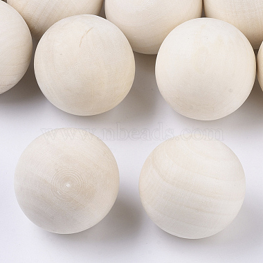 Natural Wooden Round Ball, DIY Decorative Wood Crafting Balls, Unfinished  Wood Sphere, No Hole/Undrilled, Undyed, Lead Free, Antique White, 39~40mm