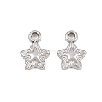 304 Stainless Steel Charms, Textured Star Charms, Stainless Steel Color, 10x7.5x2.3mm, Hole: 1.5mm(STAS-L317-21P)