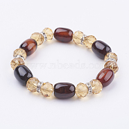Natural Agate and Glass Stretch Bracelets, with Brass Rhinestone Findings, Colorful, 2 inch(51mm)(BJEW-K150-02)