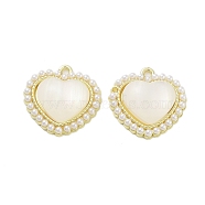 Rack Plating Alloy Resin Pendants, Heart Charms with ABS Imitation Pearl, Golden, 21.5x22x7mm, Hole: 2mm(FIND-Z054-07G)