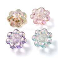 UV Plating Rainbow Iridescent Acrylic Beads, Flower, Mixed Color, 24x10mm, Hole: 3.5mm, Inner Diameter: 8mm(OACR-P010-04)
