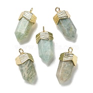 Natural Amazonite Faceted Pendants, Sword Shaped Charms with Rack Plating Brass Findings, Golden, 21~23x9x10.5mm, Hole: 1.6mm(G-G181-03G-08)