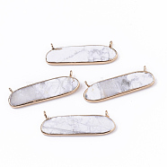 Edge Golden Plated Natural Howlite Pendants, with Iron Loops, Oval, 13.5~14.5x40x2.5~3.5mm, Hole: 1.5mm(G-T131-05B)