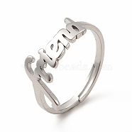 304 Stainless Steel Word Friend Adjustable Ring for Women, Stainless Steel Color, US Size 6(16.5mm)(RJEW-B027-07P)