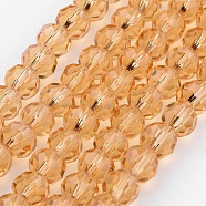 Transparent Glass Bead Strands, Imitate Austrian Crystal, Faceted(32 Facets), Round, BurlyWood, 6mm, Hole: 1mm, about 96~98pcs/strand, 20~21 inch(GLAA-G013-6mm-92)