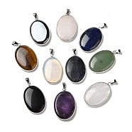 Natural & Synthetic Mixed Gemstone Pendants, Oval Charms with Platinum Plated Metal Findings, 39.5x26x6mm, Hole: 7.6x4mm(G-M415-01P)