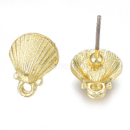 Alloy Stud Earring Findings, with Steel Pins and Loop, Shell, Light Gold, 12x9.5mm, Hole: 1.4mm, Pin: 0.7mm(X-PALLOY-S121-36)