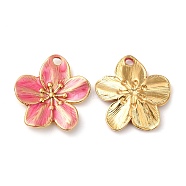 304 Stainless Steel Enamel Pendants, Real 18K Gold Plated, Flower Charm, Deep Pink, 24.5x22.5x2.5mm, Hole: 2.5mm(X-STAS-K256-17G-03)