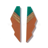 Opaque Resin & Walnut Wood Big Pendants, Jagged Shape Charms, Chocolate, 53x14x3mm, Hole: 2mm(RESI-M027-09I)
