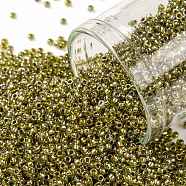 TOHO Round Seed Beads, Japanese Seed Beads, (991) Gilt Lined Peridot, 15/0, 1.5mm, Hole: 0.7mm, about 3000pcs/bottle, 10g/bottle(SEED-JPTR15-0991)