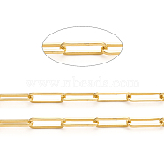 Brass Paperclip Chains, Flat Oval, Drawn Elongated Cable Chains, Soldered, Long-Lasting Plated, Real 14K Gold Plated, Links: 15x5x1mm(CHC-L044-01C-G)