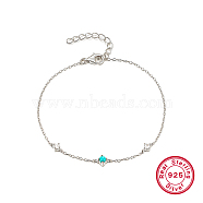 Simple S925 Sterling Silver with Synthesis Turquoise Link Bracelets for Women, Silver, 6-3/4 inch(17cm)(MP8538-2)