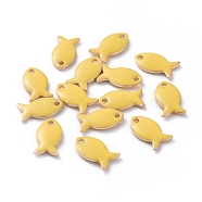 Brass Charms, with Enamel, Fish, Raw(Unplated), Yellow, 13.5x7.5x2mm, Hole: 1.2mm(KK-L180-102H-G)
