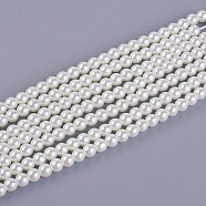 Eco-Friendly Dyed Glass Pearl Beads Strands, Grade A, Round, Cotton Cord Threaded, Creamy White, 6mm, Hole: 1.2~1.5mm, about 70pcs/strand, 15.7 inch(HY-A008-6mm-RB002)