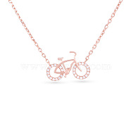 TINYSAND 925 Sterling Silver Cubic Zirconia Bicycle Pendant Necklaces, with Cable Chain, Rose Gold, 17.82 inch(TS-N008-RG-18)
