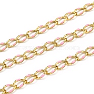Brass Curb Chains, with Enamel, Spool, Long-Lasting Plated, Soldered, Golden, Pink, Link: 10.3x7x1.25mm(CHC-L039-46L-G)
