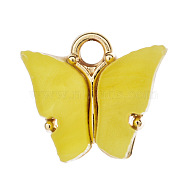 Acrylic Pendants, with Light Gold Plated Alloy Findings, Butterfly, Yellow, 12.2x14.2x3.2mm, Hole: 1.8mm(PALLOY-CJC0001-28F)