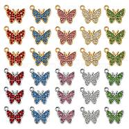 30Pcs Alloy Pendants, with Cubic Zirconia, Golden, Butterfly, Mixed Color, 12x15mm, Hole: 2mm(JX248A)