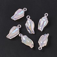 UV Plating Acrylic Pendants, with Glitter Powder, AB Color, Conch Charm, Misty Rose, 33x15x11.5mm, Hole: 3mm(PACR-M003-09C)