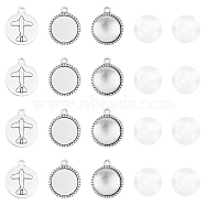 ARRICRAFT 200Pcs DIY Half Round Pendant Making Kits, Including Zinc Alloy Settings and Dome Transparent Glass Cabochons, Antique Silver, Tray: 18mm, 25.6x21.6x3mm, Hole: 2.5mm(DIY-AR0001-37AS)