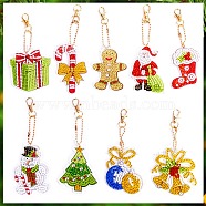 Christmas Theme DIY Diamond Painting Keychain Kit, Including Acrylic Board, Keychain Clasp, Bead Chain, Resin Rhinestones Bag, Diamond Sticky Pen, Tray Plate and Glue Clay, Mixed Shapes, 100x30mm, 9pcs/set(DRAW-PW0007-07J)