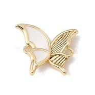 Brass Enamel Connector Charms, Cadmium Free & Lead Free, Butterfly, Real 18K Gold Plated, White, 17x20x4mm, Hole: 1.6mm(KK-G415-29G-02)