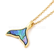 201 Stainless Steel Pendants Necklace for Women, with Shell, Golden, Fishtail, 16.02 inch(40.7cm)(NJEW-B110-02G)