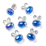 UV Plating Rainbow Iridescent Acrylic Beads, Two Tone Bead in Bead, Rabbit Head, Blue, 20x15x13mm, Hole: 3mm(PACR-E001-05A)