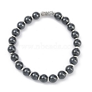 Synthetic Non-magnetic Hematite Beaded Stretch Bracelets for Women Men, with Platinum Alloy Clasp, 8-1/8 inch(20.7cm)(BJEW-F480-02D)