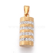 304 Stainless Steel Pendants, with Polymer Clay Rhinestone, Column, Golden, 25x10.5mm, Hole: 3x8mm(STAS-F252-34G-02)