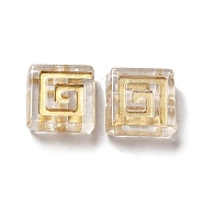 Transparent Plating Acrylic Beads, Golden Metal Enlaced, Square, Clear, 9x9x4mm, Hole: 1.6mm(X-OACR-L013-030)