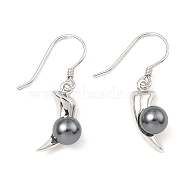 Rhodium Plated 925 Sterling Silver Pepper Dangle Stud Earrings, with Shell Pearl Beaded, Gray, 28x6.5mm(EJEW-Z024-02B-P)