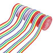 Fingerinspire Stripe Double Face Rainbow Ribbon, Polyester Grosgrain Ribbon, for Crafts, DIY Sewing Accessories, Gift Boxes Wrapping, with Cardboard Display Cards, Colorful, 5/8~1-1/2 inch(15~40mm), about 25m/set(OCOR-FG0001-06)