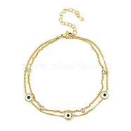 Ion Plating(IP) 304 Stainless Steel Chains Anklet, with Resin Evil Eye, Cubic Zirconia Charms Anklet, Golden, 8-1/4 inch(21cm)(AJEW-H148-12G)