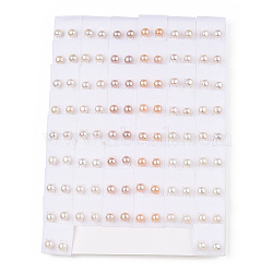 Natural Pearl Stud Earrings, Round Ball Post Earrings with 925 Sterling Silver Pins for Women, Mixed Color, 7~8mm, Pin: 0.7mm(PEAR-N020-07C)