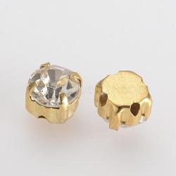 Sew on Rhinestone, Glass Rhinestone, Montee Beads, with Brass Prong Settings, Garments Accessories, Flat Round, Golden, 4.3x4mm, about 1440pcs/bag(KK-S324-02A)