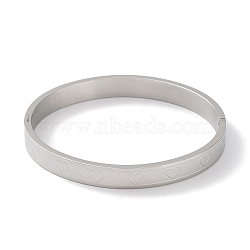 304 Stainless Steel Grooved Heart Bangles, Stainless Steel Color, Inner Diameter: 2-1/8x2-1/2 inch(5.4x6.3cm)(BJEW-F464-15P)