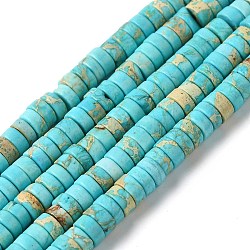 Dyed Natural Imperial Jasper Beads Strands, Disc, Heishi Beads, Cyan, 4.3x2mm, Hole: 1mm, about 183pcs/strand, 15.16''(38.5cm)(G-J377-4mm-07)