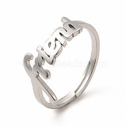 Non-Tarnish 304 Stainless Steel Word Friend Adjustable Ring for Women, Stainless Steel Color, US Size 6(16.5mm)(RJEW-B027-07P)