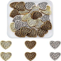 Tibetan Style Alloy Beads, Cadmium Free & Nickel Free & Lead Free, Heart, Mixed Color, 17x18.5x5mm, Hole: 2mm, 3 colors, 10pcs/color, 30pcs/box(PALLOY-FH0001-49-NR)