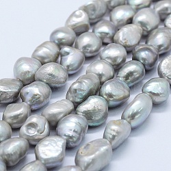 Natural Cultured Freshwater Pearl Beads Strands, Potato, Silver, 11~12x11~12x8~9mm, Hole: 0.2mm, about 30pcs/strand, 14.1 inch(PEAR-K004-05E-01)