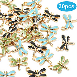 30Pcs 3 Colors Light Gold Plated Alloy Charms, with Enamel, Dragonfly, Mixed Color, 14.5x15.5x3mm, Hole: 1.8mm, 10pcs/color (ENAM-YW0008-12B)
