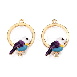 Rack Plating Alloy Colorful Enamel Ring with Bird Links Connector Charms, Cadmium Free & Nickel Free & Lead Free, Light Gold, 17x25.5x6mm, Hole: 1.4mm(ENAM-N056-390KCG)