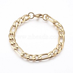 Ion Plating(IP) 304 Stainless Steel Figaro Chain Bracelets, with Lobster Claw Clasps, Golden, 8-1/8 inch(20.7cm), 8.5mm(BJEW-P236-20G)