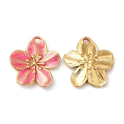 304 Stainless Steel Enamel Pendants, Real 18K Gold Plated, Flower Charm, Deep Pink, 24.5x22.5x2.5mm, Hole: 2.5mm(X-STAS-K256-17G-03)