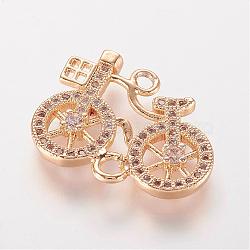 Brass Micro Pave Cubic Zirconia Links, Bicycle, Golden, 15x19.5x2.5mm, Hole: 1.5mm(ZIRC-K061-62G)