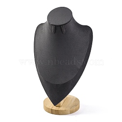 Bust Shaped Microfiber & Wood Jewelry Necklace & Earrings Display Stands, Gray, 11.5x18.5x31cm(NDIS-H042-01C-02)