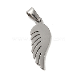 304 Stainless Steel Pendants, Wing Charm, Stainless Steel Color, 20x8x1.5mm, Hole: 2.5x4.5mm(STAS-B053-14P)
